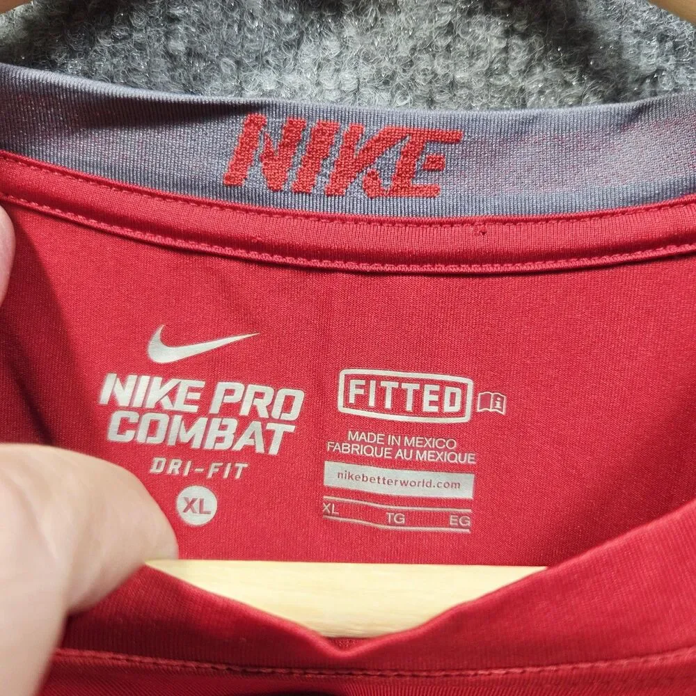 Nike Pro Combat Shirt Mens Extra Large Red Dri-Fit Fitted Athletic Training Tee